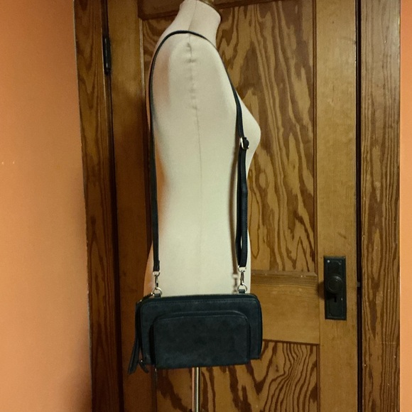 Joy Susan Black Vegan Leather Crossbody Purse with Wristlet Strap - Picture 7 of 11